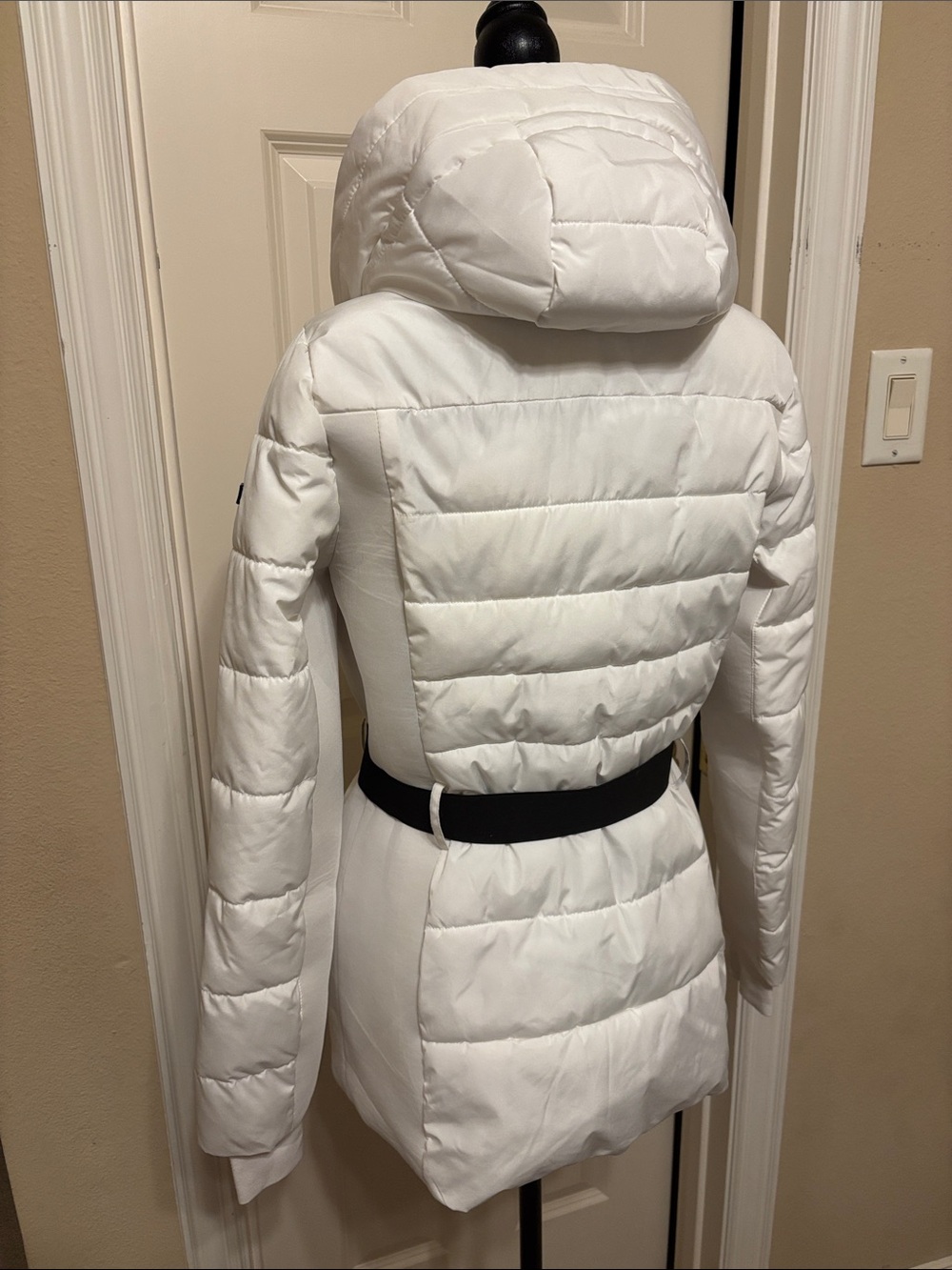 London Fog White Quilted Hooded Belted Puffer Coat - Picture 2 of 7